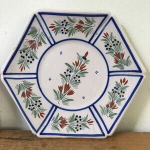 Vintage Antique Quimper Decorative Flower Plate France Handpainted Pottery 7.5"